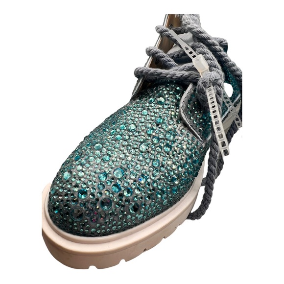 Betsey Johnson Hudson Turquoise Blue Rhinestone Combat Boots Size 6.5 NWOB BLING - Picture 10 of 14